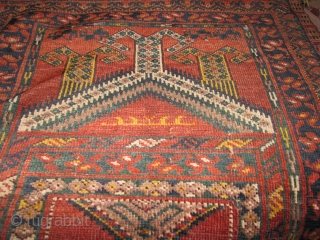Bashiri turkmen prayer rug sides and lower portion are secured with old flat weave tent robe                 