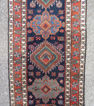 Antique Karadjeh long rug on wool foundations. Dated and signed.
 
540 cm x 91 cm

Areas of wear

More pics available on request            