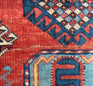 Antique Caucasian Karachov Kazak Rug -Approximately 52" by 77"
This is a turn of the century Caucasian Kazak rug from the Karachov region. It has great graphics and good colors. It features a  ...