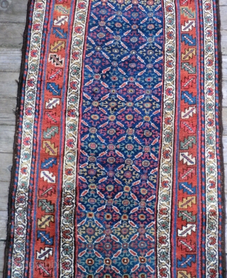 Antique Kurdish Runner 3.5 ft. by 11 ft.
All wool with plenty of pile. One end is missing some border (photo 5). Both ends have been bound to prevent more loss. Beautiful, vibrant  ...