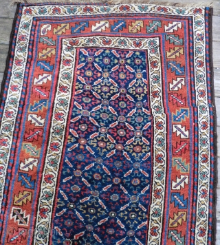 Antique Kurdish Runner 3.5 ft. by 11 ft.
All wool with plenty of pile. One end is missing some border (photo 5). Both ends have been bound to prevent more loss. Beautiful, vibrant  ...