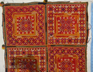 ceremonial embroidered square tapestry from jaisalmer ( rajasthan) india . from later 19th centuary.similiar work is also done rahim yar khan of sindh region of pakistan.
finest stiching . condition is not good  ...