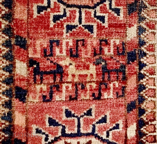 Tekke Turkmen Wedding Rug. 19th Century. Natural colours. Small format: 125cm x 110 4ft x 3ft 6in. Four small holes, one darned area. Soft lustrous pile. Lovely details in border   