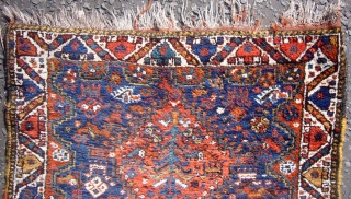 Old Shiraz rug. 101cm x 154cm. Circa 1920-30.
Good colours with full pile but 4 small holes.                 