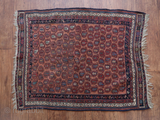 Small sumac boteh flatweave, ca ; 95 cm. x 125 cm. No holes, no stains, etc.  Afshar/Beluch/ not sure. Old/antique.            