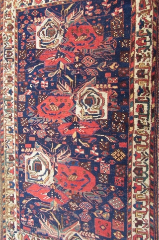 Afshar, ca. 225 cm x 155 cm. Wool on cotton, old, c-condition, some low pile,and other defects, with floral motives. Enjoy. !           