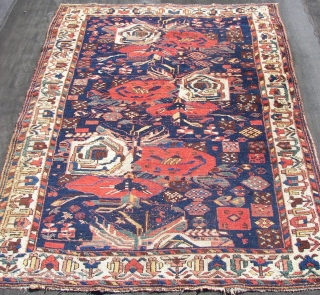 Afshar, ca. 225 cm x 155 cm. Wool on cotton, old, c-condition, some low pile,and other defects, with floral motives. Enjoy. !           