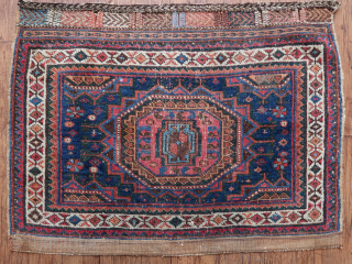 Afshar Bagface .  ( Turkic, Kurdish ? )  Ca; 78 cm x 58 cm . Colors !  Wool, on cotton, ( I guess.)  Old/antique .    