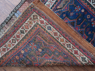 Afshar Bagface .  ( Turkic, Kurdish ? )  Ca; 78 cm x 58 cm . Colors !  Wool, on cotton, ( I guess.)  Old/antique .    