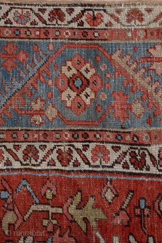 Heriz Carpet

9.8 x 12.9
2.98 x 3.93

We might term this a 'Serapi', but 'Heriz' will do. This rural NW Persian carpet presents a green octogramme medallion with tonally matching ragged palmette pendants on  ...