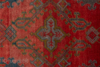 Oushak Carpet

14.0 x 18.2
4.26 x 5.54

The  abrashed soft madder red field of this western Turkish workshop carpet displays an allover yaprak ("leaf") pattern mixing  ragged palmettes and broken, hooked lozenges  ...