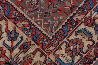 Mahal Carpet

9.0 x 12.5
2.74 x 3.18

An ivory detailed allover Herati design fills the green field of this attractive west Persian rural carpet. The ivory main border employs the triple posy "tangerine flower"  ...