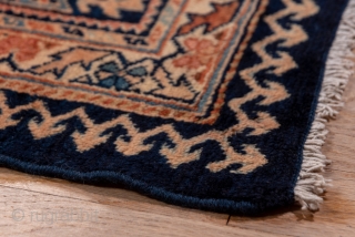 Lilian Carpet

12.3 x 19.0
3.74 x 5.79

This Hamadan area roomsize has a dark blue  octagonal subfield edged with tiny botehs and a classic Herati design overall. Double vases with jagged leaves decorate  ...