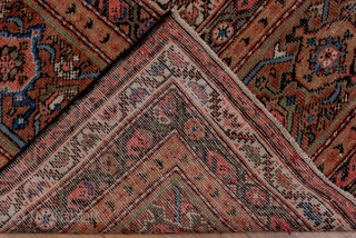 Mahal Carpet

13.6 x 18.0
4.14 x 5.48

The ivory field shows a small scale, close Herati allover pattern within a rosy brown turtle palmette border and minors patterned with two styles of boteh ornament.  ...