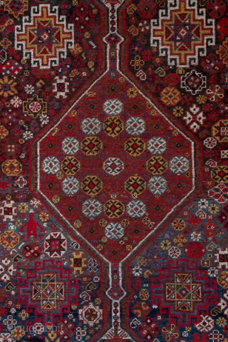 Khamseh Runner

3.6 x 15.2
1.09 x 4.63 
The medium blue field of this south Persian tribal runner displays a pole medallion of four ivory and one red hexagons with colourful small and medium  ...