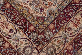 Kerman Carpet

9.0 x 12.0
2.74 x 3.65

On an old ivory field are set four eight-point red star medallions around which swirl flowering vines. The ivory main border of this SE Persian city carpet  ...