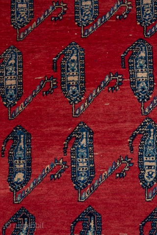 Malayer Runner

3.7 x 14.5
1.12 x 4.41

The brisk red field displays rows of slightly leaning slender floriated botehs, three to a line in a clearly textile-derived pattern. The cream main border of this  ...