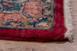Kerman Carpet

9.9 x 16.11
3.01 x 4.91

The natural scarlet cochineal red field is densely covered by a palmette, long leaf, boteh leaf and escutcheon allover, unidirectional  pattern. A variety of small flowers  ...