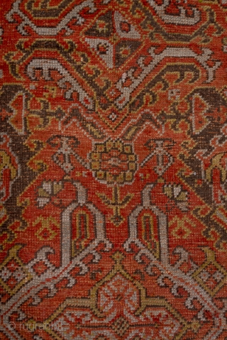 Oushak Carpet

12.6 x 13.9
3.84 x 4.23

This almost square west Anatolian antique carpet is done in the 18 th century “Smyrna” style with a Turkey bred field covered by a Yaprak (Leaf) pattern.  ...