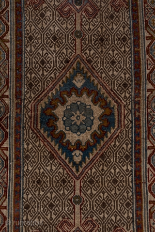 Hamadan Runner

3.5 x 17.0
1.06 x 5.18
 
With a wide dark camel-tone plain outer border, this characteristic west Persian village runner displays three ragged palmettes, each set within and ivory and  camel  ...