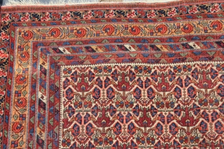 Wonderful antique afshar with rare floral design  finely woven  circa 1880, all dyes natural, original flat weave ends and original sides, in lovely condition ( ! old 5cm . 3repairs  ...