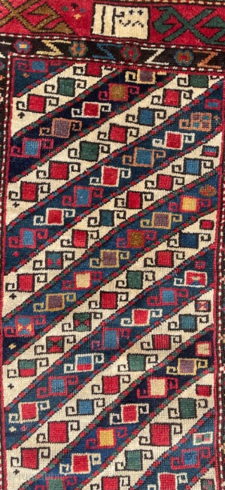 Dated Gendje Caucasian Rug. Cute size. Dated. Great Colours! Size 75x128 cm                     