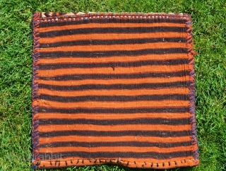 Kordi flatwoven chanteh, knotted weft wrapping 1’4” X 1’3”. Lain district Eastern Khorasan. Early 20thC. Natural colors. Excellent condition.              