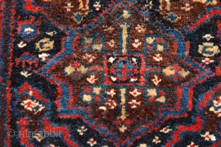 Bet you don't have one of these...an antique Neiriz chanteh 10 in. X 13 in.  wool with white warps, Persian knot down to the right, all natural colors, full pile with  ...