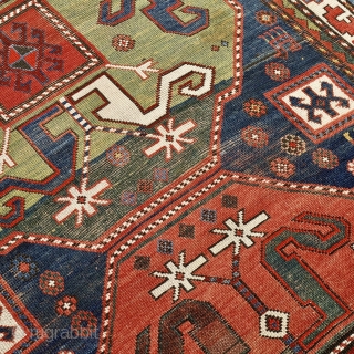 Antique Caucasian cloudband (Chonderesk) circa late 19th century Kazak rug. Good looking with some old repairs. Measures 283cm x 137cm             