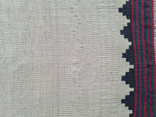 Persian Bakhtiary or Luri sofreh kilim with minimalistic nomadic pattern and naturel dyes. Two small not visible repairs in the  bright area. The edges are bordered

158x108cm 

Probably wovrn in the first  ...