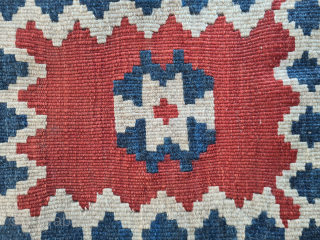 Rare Gabbeh saddlebag of the Ghashghai nomads with a beautiful kilim back (pattern like sofreh kilims). The front also has a rare pattern. Overall in good condition, full pile. Dimensions: ~ 95x45cm


Worldwide  ...