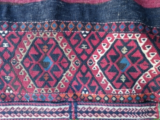 Great Chuval bag with embroidery (partly metal threads) from Southeastern Anatolia / Turkey, peobably Reyhanli.  Nomads used these chuvals to store items. vegetable colors. The "orange" is actually more of an  ...