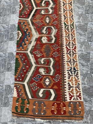 Antique Anatolian Aksaray Long Kilim Strip Size 80x370 / 2'6'' x 12'1''                     