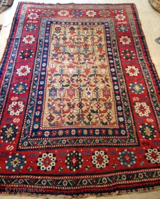 VERY UNUSUAL KAZAK RUG WITH CHI CHI CENTER
VERY ATTRACTIVE COLORS
CONDITION AS SEEN
THE RUG COMES WITH EXTRA ORDINARY CENTER
NO OLD REPAIRS,NO NEW REPAIRS
UNIQUE RUG          