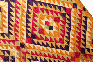 Phulkari From West(Pakistan)Punjab India Called As Panchrangi Bagh With Shisha Design Beautiful colour combination of Panchrangi Colours,C.1900. Very Rare kind of Phulkari. Floss Silk on Hand Spun Cotton khaddar Cloth.(DSC05840).   