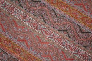 French Paisley Shwal (Katras) Rumal Roman Stripe Square Victorian Shawl with multiple borders.Made for Indian Market.C.1900.Its size is 180cm X 188cm.(DSL03590).            