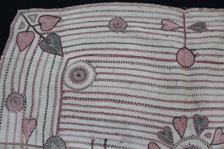 Kantha Embroidery with Cotton thread Kantha Probably From Faridpur District of East Bengal(Bangladesh) Region India.C.1900.Its size is 64cm x 76cm.(DSC05950).Please email me at Indianarts1369@gmail.com         