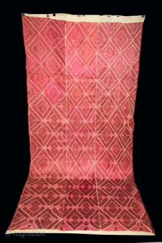 Thirma Phulkari From West(Pakistan)Punjab India Called As Thirma Bagh.C.1900.Floss Silk on Hand Spun Cotton khaddar Cloth.Its size is 126cm X 264cm.(DSC05510).            