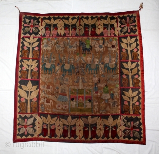 Kanduri Shrine Applique Wall Hanging.It is Presented by Pilgrims as on offering on the grave of the Muslim Prince Sara Masoud.From The Uttar Pradesh,India.C.1900.Its size is 122cm x 124cm.(DSC05620).    