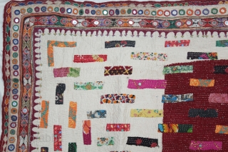 Baby Quilt Embroidered and Appliqued work Made by Gadhvi (Chaaran) Community of Dwarka region of Saurashtra Gujrat India. Very Fine Mirror and Patch work on edges and Running stitches all over. Very  ...