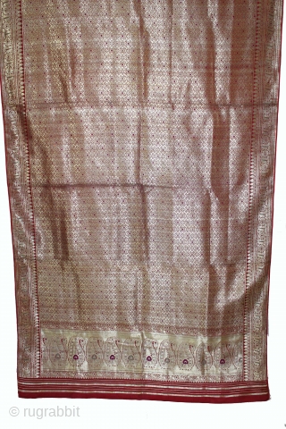 Ashavali Real Zari Silk Brocade Saree From Gujarat. India. C.1900. Here the Pallu of the Sari is Decorated with Large Paisleys and the Rare Design. Mint Condition.(DSC05710).      