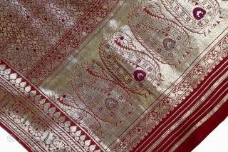 Ashavali Real Zari Silk Brocade Saree From Gujarat. India. C.1900. Here the Pallu of the Sari is Decorated with Large Paisleys and the Rare Design. Mint Condition.(DSC05710).      