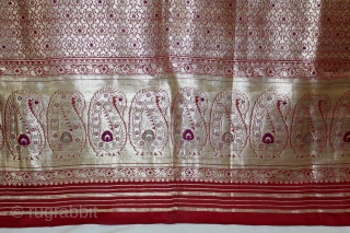 Ashavali Real Zari Silk Brocade Saree From Gujarat. India. C.1900. Here the Pallu of the Sari is Decorated with Large Paisleys and the Rare Design. Mint Condition.(DSC05710).      