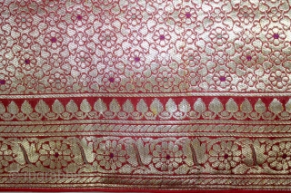 Ashavali Real Zari Silk Brocade Saree From Gujarat. India. C.1900. Here the Pallu of the Sari is Decorated with Large Paisleys and the Rare Design. Mint Condition.(DSC05710).      