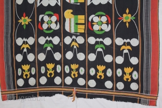 Naga Man’s Shawl from Manipur region India. Manipur for use by Eastern Angami Nagas,C.1930.Cotton embroidered with floss silk. Its size is W-117cm x L-190cm.(DSL05290).         