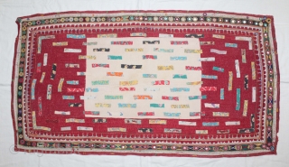 Baby Quilt Embroidered and Appliqued work Made by Gadhvi (Chaaran) Community of Dwarka region of Saurashtra Gujrat India.Very Fine Mirror and Patch work on edges and Running stitches all over.Very unusual and  ...