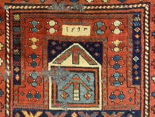 2’8 x 5’2 Talish Caucasian Prayer Rug, Dated 1837, Calyx Leaf Design                     