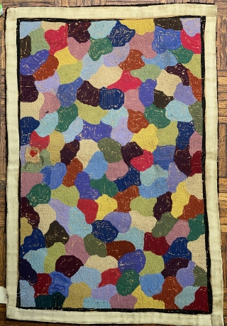 2’0 x 3’0 American  Hooked Rug with jute foundation, abstract arrangement of biomorphic 
shapes, vibrant color                
