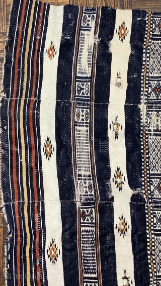 Burkina Faso/ Malian Textile ca. 1900; 3’10” x 13’6” / 117 x 407 cm; composed of 5 bands, all sewn together, four strips of geometric shapes and stripes, and a fifth, of  ...