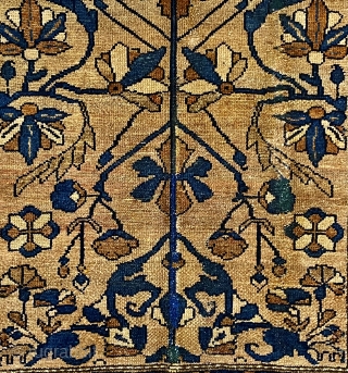 Hamadan Rug, ca. 1900 3’6” x 6’ / 107 x 183 cm.

Magnificently proportioned plant-forms, scrollwork, in

indigo, dark green, dark ivory, and pale brown on a tan

field.  Elegant long “s” shapes in  ...